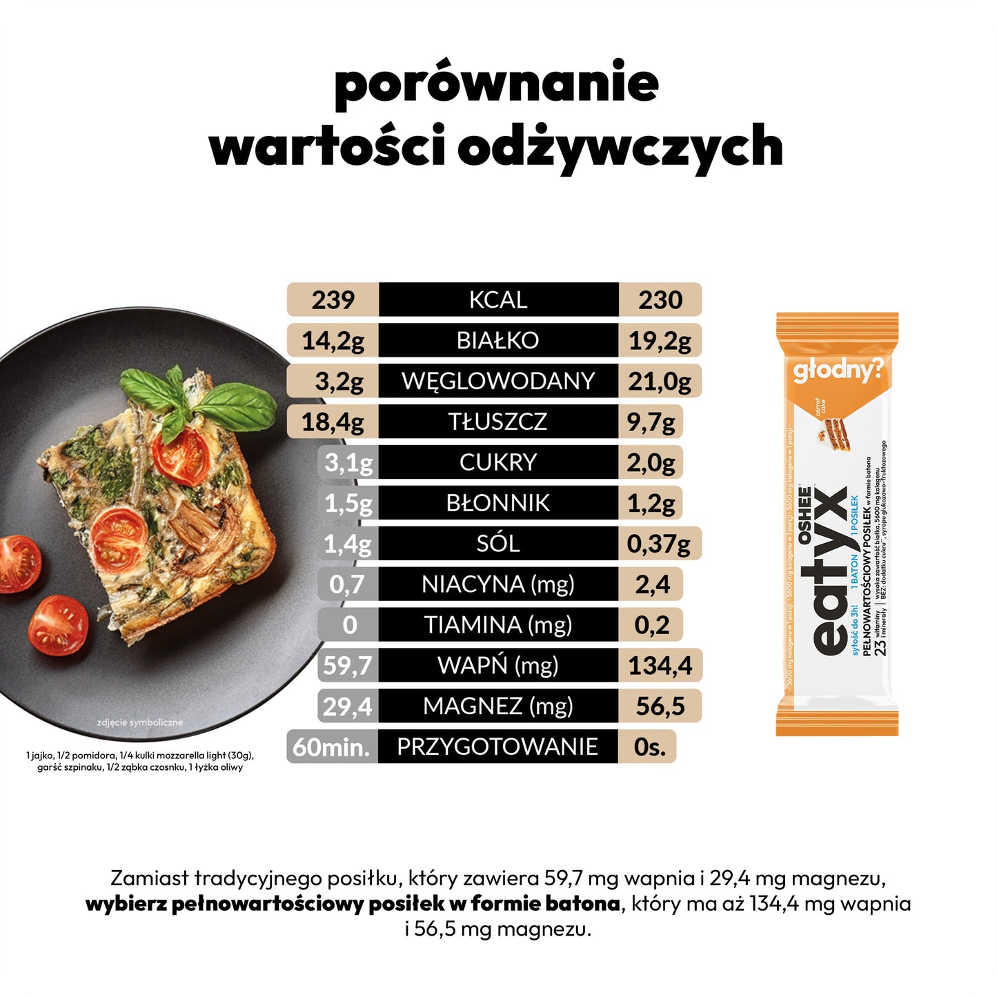 eatyx PEŁNOWARTOŚCIOWY POSIŁEK W FORMIE BATONA CIASTO MARCHEWKOWE 60g