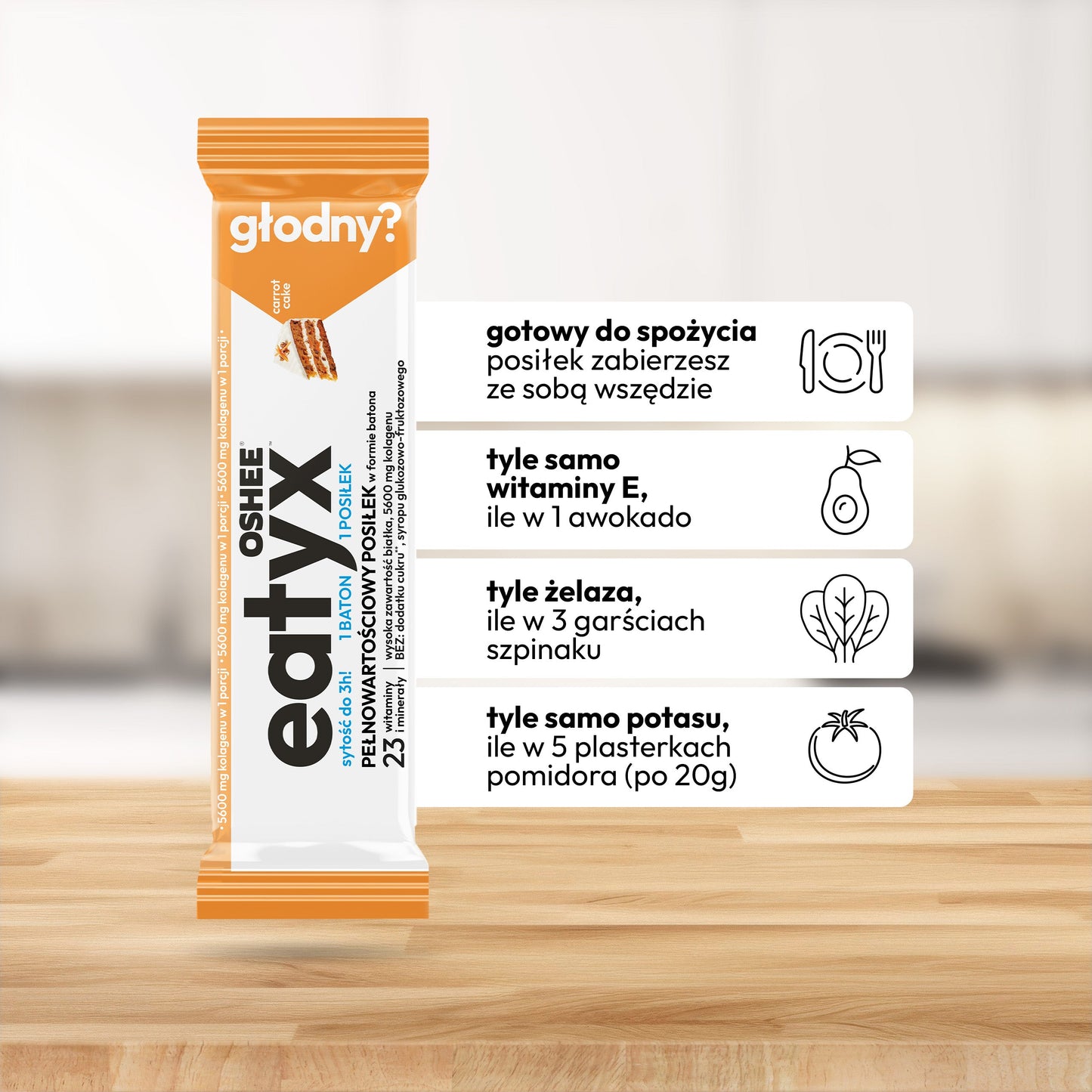 eatyx PEŁNOWARTOŚCIOWY POSIŁEK W FORMIE BATONA CIASTO MARCHEWKOWE 60g