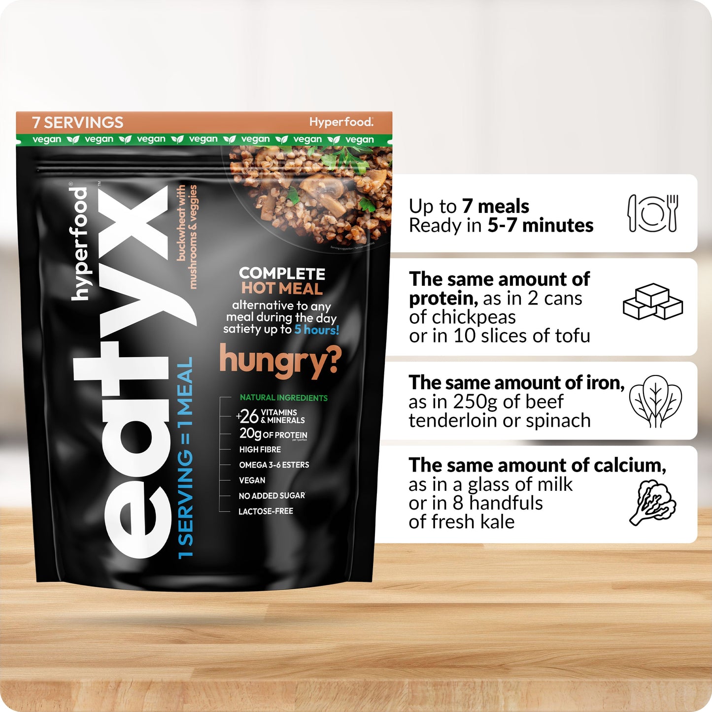 eatyx PEŁNOWARTOŚCIOWY POSIŁEK NA CIEPŁO KASZA Z GRZYBAMI I WARZYWAMI (duże opakowanie 7 porcji)