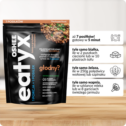 eatyx PEŁNOWARTOŚCIOWY POSIŁEK NA CIEPŁO KASZA Z GRZYBAMI I WARZYWAMI 630g